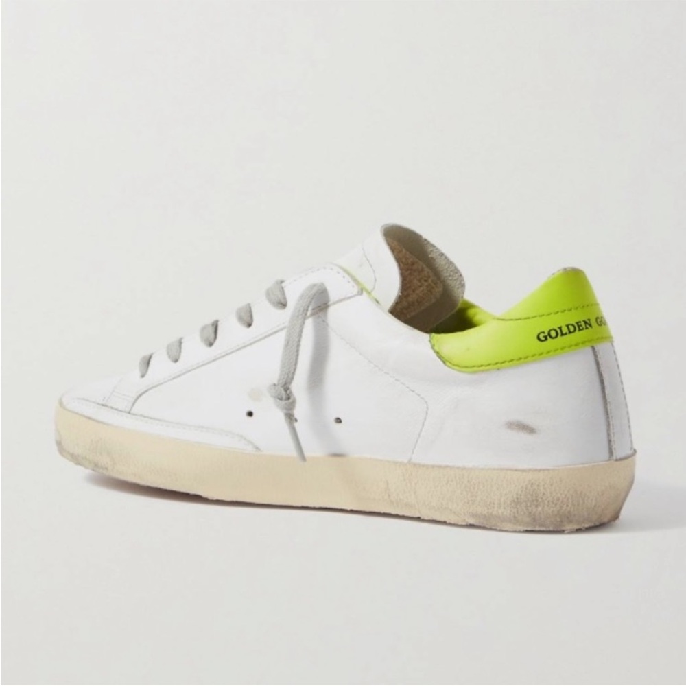 GOLDEN GOOSE Superstar Distressed Leather Sneaker white/lime green - Picture 2 of 16